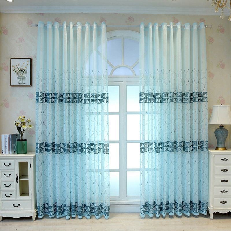 Rideau De Fenêtre De Luxe Transparent Brodé Géométrique En Tulle De Haute Qualité Sur Mesure