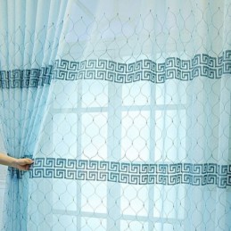 Rideau De Fenêtre De Luxe Transparent Brodé Géométrique En Tulle De Haute Qualité Sur Mesure