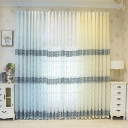 Rideau De Fenêtre De Luxe Transparent Brodé Géométrique En Tulle De Haute Qualité Sur Mesure