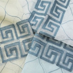 Rideau De Fenêtre De Luxe Transparent Brodé Géométrique En Tulle De Haute Qualité Sur Mesure