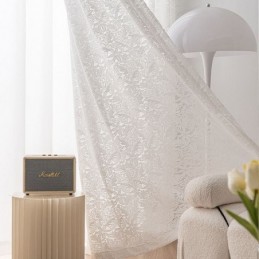 Rideaux En Voile Transparent Blanc Brodés Pour Fenêtre De Chambre