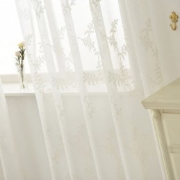 Rideau Transparent Blanc Sur Mesure En Tulle Brodé Pour Salon Et Chambre À Coucher