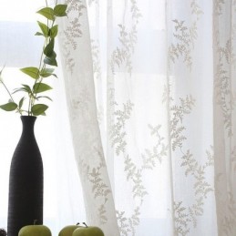 Rideau Transparent Blanc Sur Mesure En Tulle Brodé Pour Salon Et Chambre À Coucher