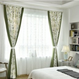Rideaux En Coton Et Lin À Imprimé Floral Et Coutures Avec Motifs Végétaux Pour Salon