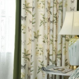 Rideaux En Coton Et Lin À Imprimé Floral Et Coutures Avec Motifs Végétaux Pour Salon