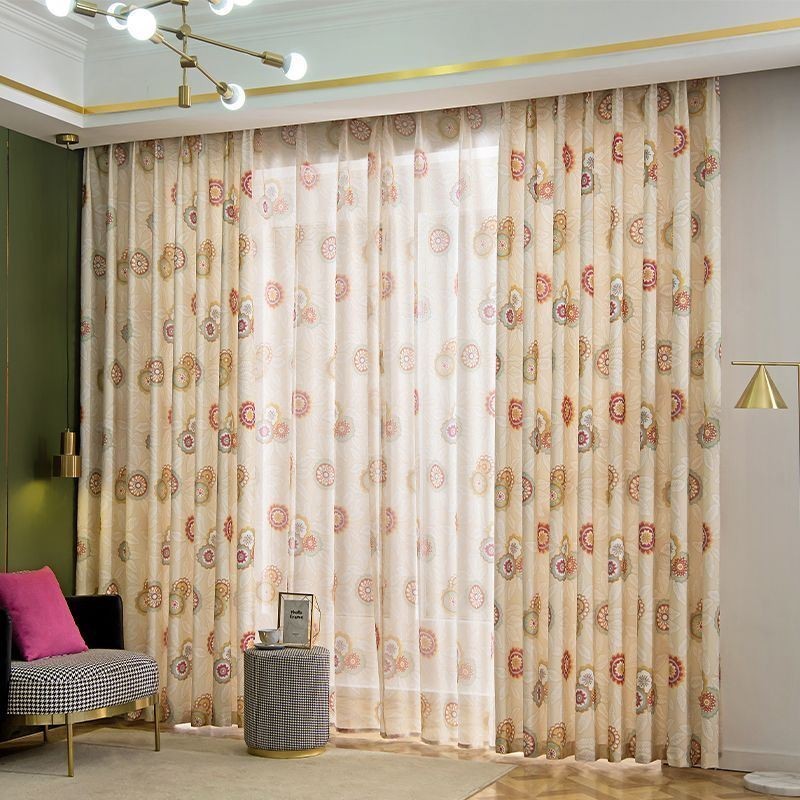 Rideau En Coton Et Lin Sur Mesure, Style Américain, Semi-Occultant, Imprimé Floral