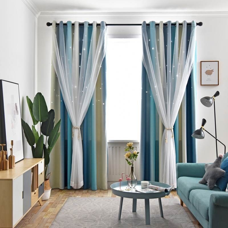 Rideau Occultant Sur Mesure En Forme D'Étoile Creuse Avec Voile Pour Chambre À Coucher
