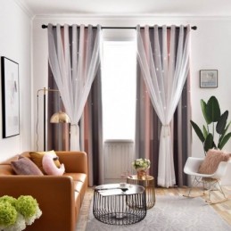 Rideau Occultant Sur Mesure En Forme D'Étoile Creuse Avec Voile Pour Chambre À Coucher
