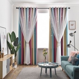 Rideau Occultant Sur Mesure En Forme D'Étoile Creuse Avec Voile Pour Chambre À Coucher