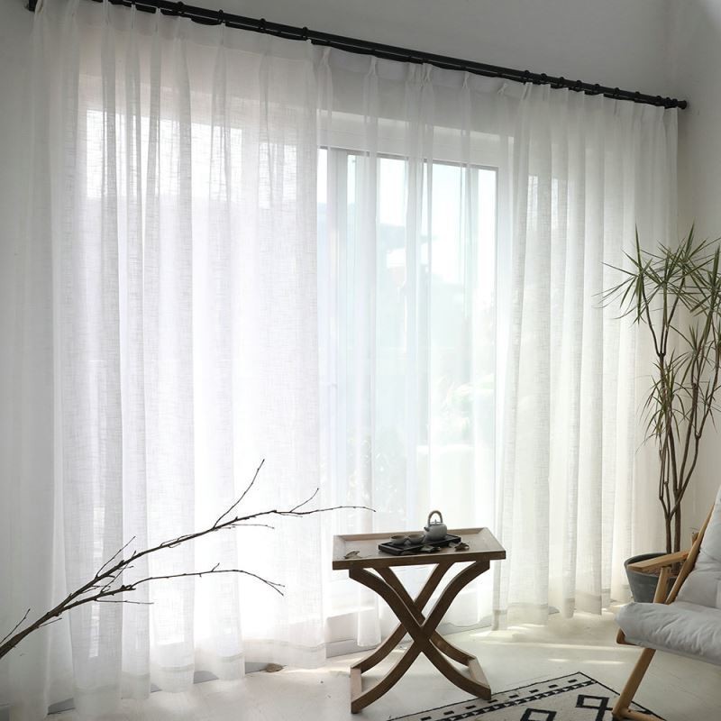 Rideau Transparent Blanc Sur Mesure, Couleur Unie, Pour Salon, Chambre À Coucher