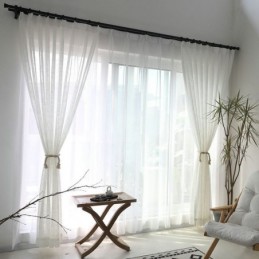 Rideau Transparent Blanc Sur Mesure, Couleur Unie, Pour Salon, Chambre À Coucher