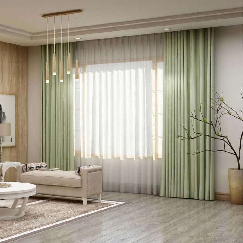 Rideau Vert Clair Uni Sur Mesure, Tissu Occultant Moderne Imitation Soie Pour Salon Et Chambre À Coucher