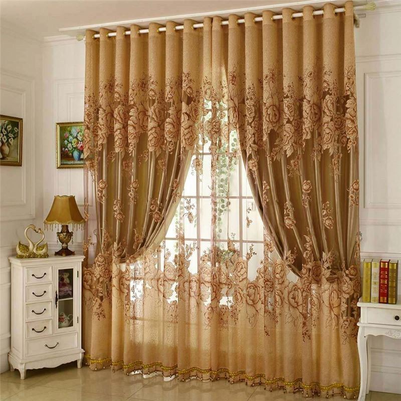 Rideau Transparent Rétro Sur Mesure En Jacquard Pour Salon, Marron