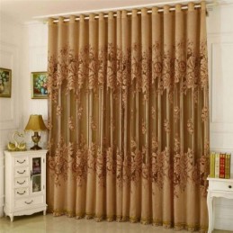 Rideau Transparent Rétro Sur Mesure En Jacquard Pour Salon, Marron