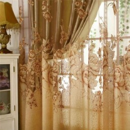 Rideau Transparent Rétro Sur Mesure En Jacquard Pour Salon, Marron