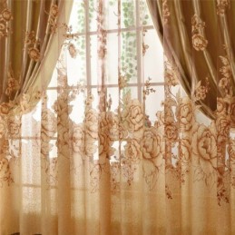 Rideau Transparent Rétro Sur Mesure En Jacquard Pour Salon, Marron