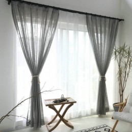 Rideau Transparent Gris Sur Mesure, Voile Respirant De Couleur Unie Pour Salon Et Chambre À Coucher