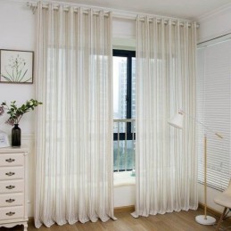 Rideau Transparent Simple Nordique Fait Sur Mesure, Rayures Jacquard, Environnement, Tissu Mélangé De Lin Protecteur