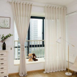 Rideau Transparent Simple Nordique Fait Sur Mesure, Rayures Jacquard, Environnement, Tissu Mélangé De Lin Protecteur