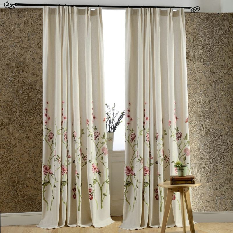 Rideau Occultant Moderne En Lin Sur Mesure, Motif Minimaliste Brodé De Fleurs Rouges