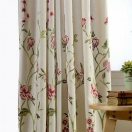 Rideau Occultant Moderne En Lin Sur Mesure, Motif Minimaliste Brodé De Fleurs Rouges
