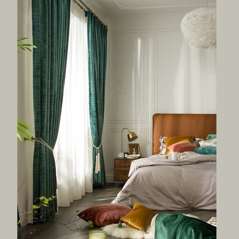 Rideau Occultant En Velours Max Sur Mesure, Couleur Unie Vert Malachite, Pour Chambre À Coucher