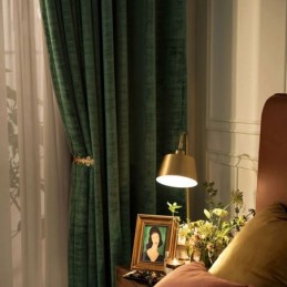 Rideau Occultant En Velours Max Sur Mesure, Couleur Unie Vert Malachite, Pour Chambre À Coucher