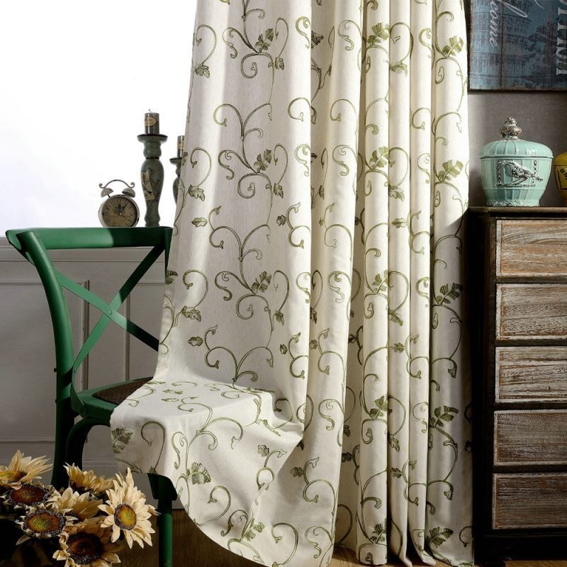 Rideau De Style Japonais Sur Mesure, Minimaliste, Brodé De Feuilles Vertes, Pour Salon Et Chambre À Coucher