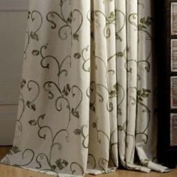 Rideau De Style Japonais Sur Mesure, Minimaliste, Brodé De Feuilles Vertes, Pour Salon Et Chambre À Coucher