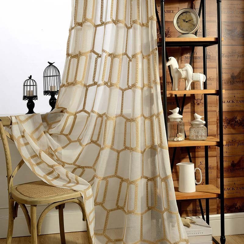 Rideau Transparent Brodé En Nid D'Abeille Sur Mesure, Tissu Abstrait Américain Pour Salon Et Chambre À Coucher