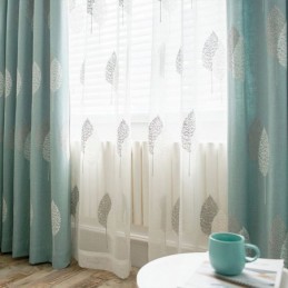 Rideau Nordique Sur Mesure En Coton Et Lin Avec Broderie De Feuilles Minimalistes