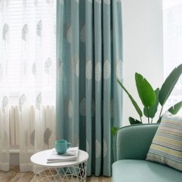 Rideau Nordique Sur Mesure En Coton Et Lin Avec Broderie De Feuilles Minimalistes