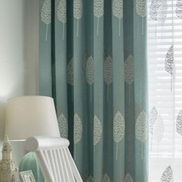 Rideau Nordique Sur Mesure En Coton Et Lin Avec Broderie De Feuilles Minimalistes