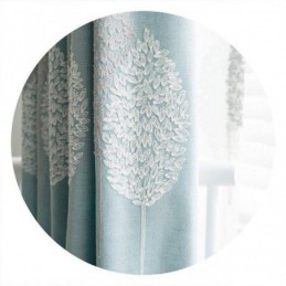 Rideau Nordique Sur Mesure En Coton Et Lin Avec Broderie De Feuilles Minimalistes