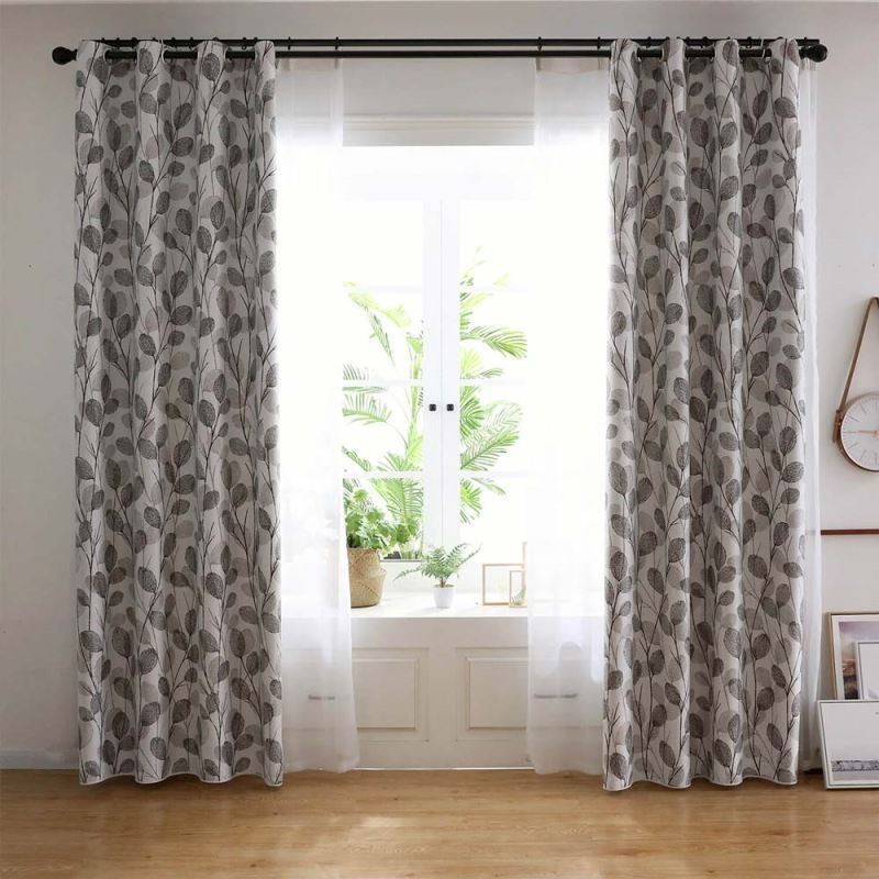 Rideau Simple Imprimé Feuilles, Fabriqué Sur Mesure, Style Nordique, Gris, Pour Salon, Chambre À Coucher, Bureau