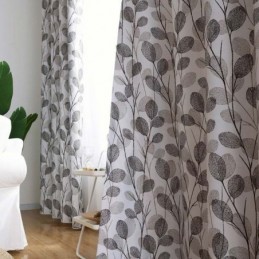 Rideau Simple Imprimé Feuilles, Fabriqué Sur Mesure, Style Nordique, Gris, Pour Salon, Chambre À Coucher, Bureau