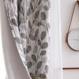 Rideau Simple Imprimé Feuilles, Fabriqué Sur Mesure, Style Nordique, Gris, Pour Salon, Chambre À Coucher, Bureau