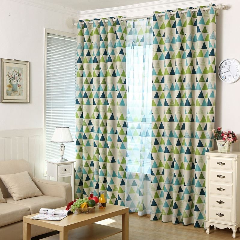 Rideau Géométrique Nordique Sur Mesure, Tissu Triangle Vert Pour Salon Et Chambre À Coucher