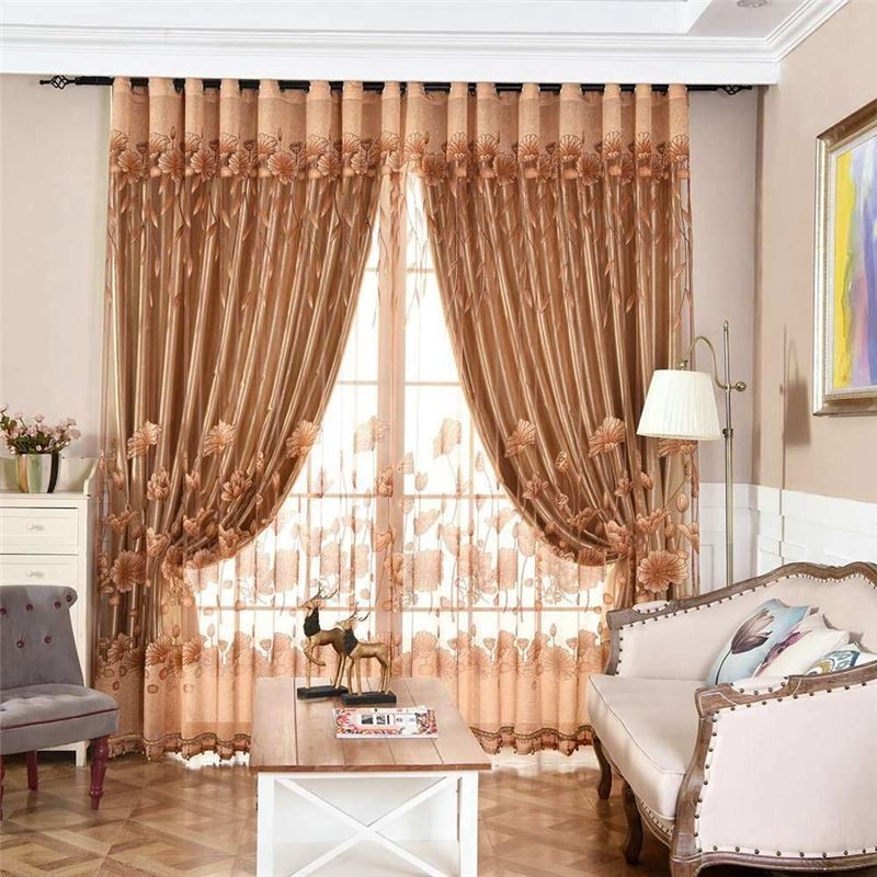 Rideau En Voile Minimaliste Moderne Sur Mesure, Rideau En Jacquard Marron Pour Fenêtre De Salon