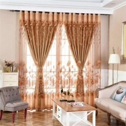 Rideau En Voile Minimaliste Moderne Sur Mesure, Rideau En Jacquard Marron Pour Fenêtre De Salon