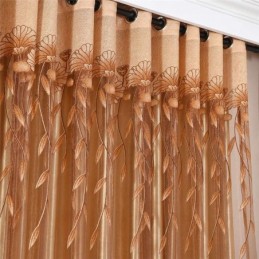 Rideau En Voile Minimaliste Moderne Sur Mesure, Rideau En Jacquard Marron Pour Fenêtre De Salon