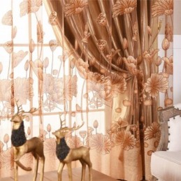 Rideau En Voile Minimaliste Moderne Sur Mesure, Rideau En Jacquard Marron Pour Fenêtre De Salon
