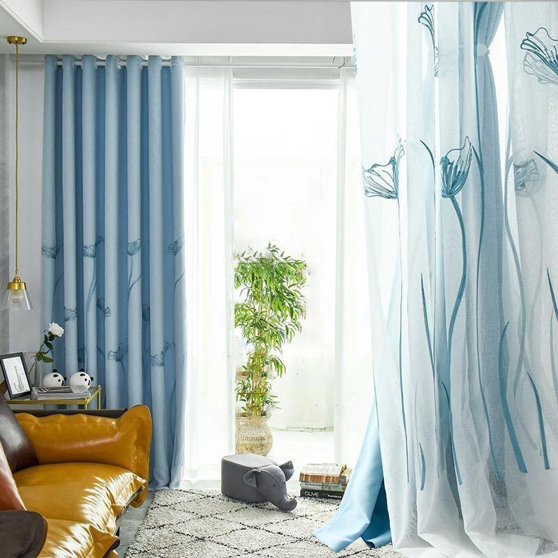 Rideau De Style Américain Sur Mesure, Occultant, Brodé De Feuilles De Lotus