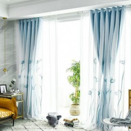 Rideau De Style Américain Sur Mesure, Occultant, Brodé De Feuilles De Lotus