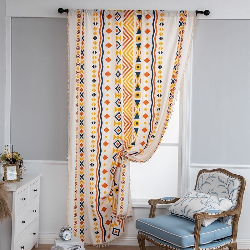 Rideaux En Lin De Style Nordique À Imprimé Géométrique Pour Salon Et Chambre À Coucher