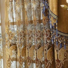 Rideau Semi-Occultant Sur Mesure, Broderie Florale Européenne, Imitation Cachemire, Pour Salon