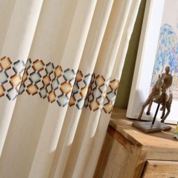 Rideau Occultant En Coton Et Lin, Sur Mesure, Motif Géométrique Nordique Brodé, Pour Salon Et Chambre À Coucher