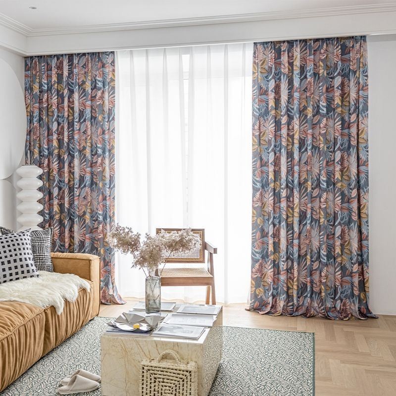 Rideau En Coton Sur Mesure, Imprimé Feuilles, Style Américain