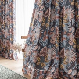 Rideau En Coton Sur Mesure, Imprimé Feuilles, Style Américain