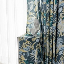 Rideau En Coton Sur Mesure, Imprimé Feuilles, Style Américain